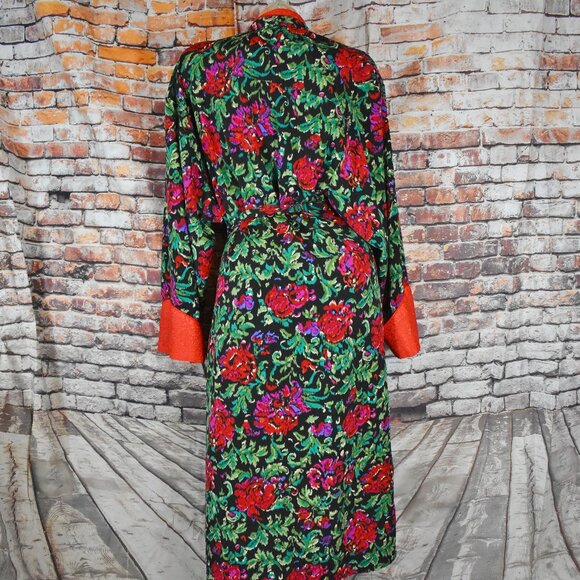 Victorias Secret Medium Gold Label Floral Satin Full Length Robe Pockets Belt - Picture 6 of 12